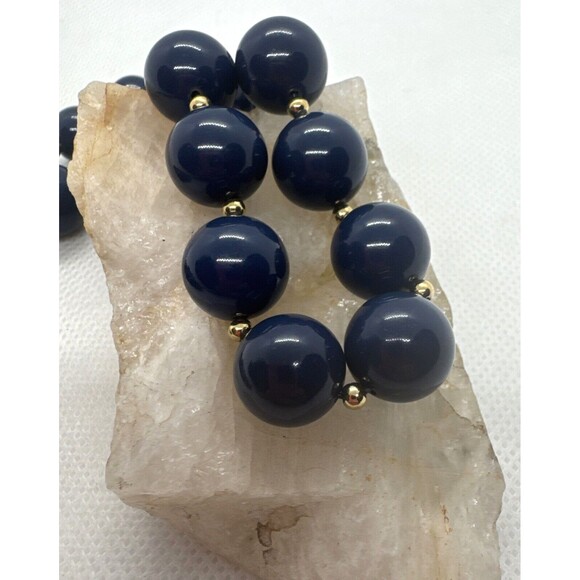 Vintage Monet Signed Graduated‎ Round Blue Beaded 30" Necklace Retro Plastic - Picture 3 of 7